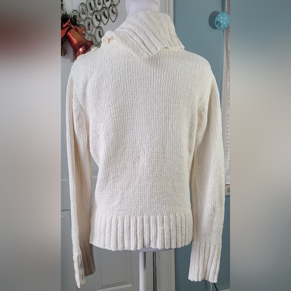 Vintage Y2K Turtleneck Sweater Women's L Eggshell Button Close Neck Cotton NWT - Picture 3 of 12
